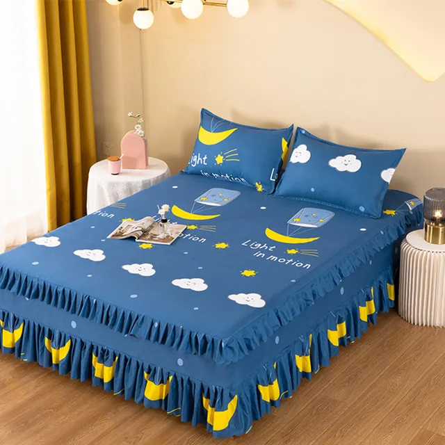 Drap de lit imprimé à bord à trois couches, literie confortable, housse de matelas, extra large, textile de maison 4