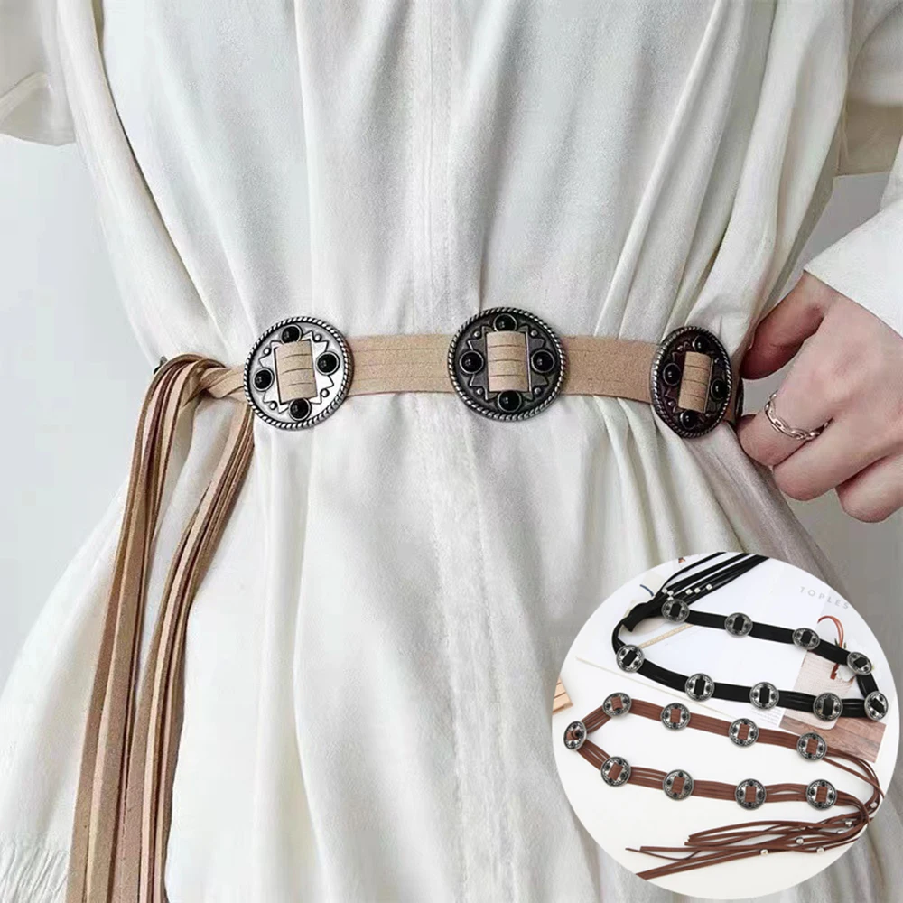 

1PCS Braided Leather Waist Belt Self-tie Knotted Jeans Dress Skirt Decorative Woven Tassel Belt Vintage Fashion Waist Strap