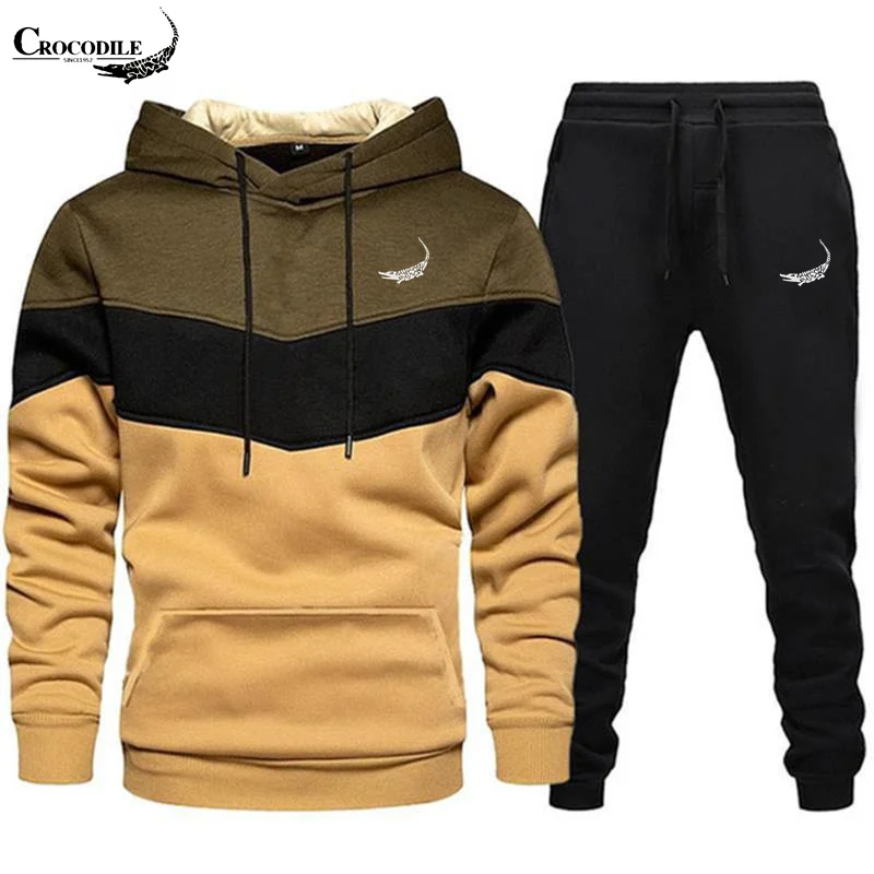 High quality brand printed autumn and winter warm hooded sweatshirt+pants set men's hooded pullover hooded sports set
