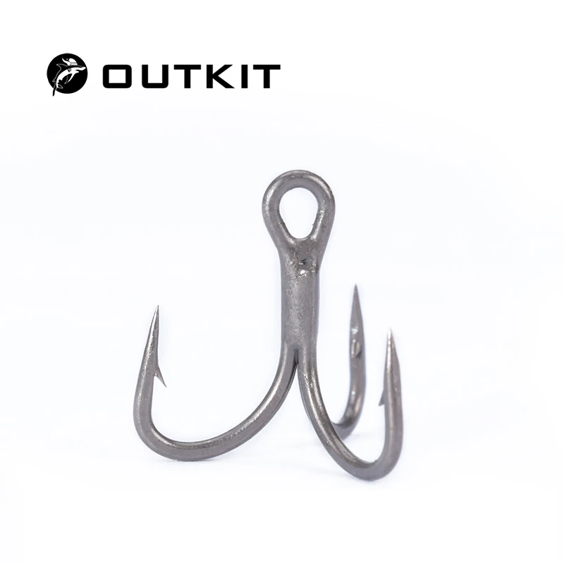OUTKIT 10 Stück 6022 Teflonbeschichteter Drillingshaken 4x Strong Super Sharp 4-16 # Rostfreie Meeres-Drillinge aus legiertem Stahl, Angelgerät – Detail 1