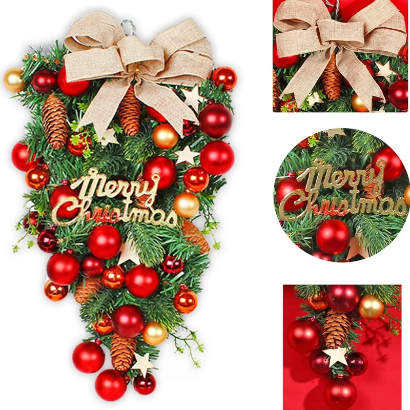 

Рождественский венок для входной двери, красный Рождественский венок для украшения дома, гирлянда подвесной Декор на дверь, новогодний декор