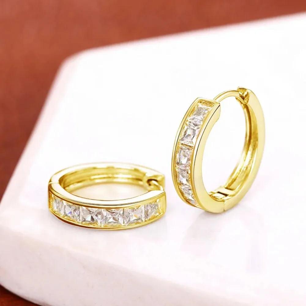 Huitan Classic Design Women Hoop Earrings Princess Square Cz Simple Elegant Female Accessories Versatile Jewelry