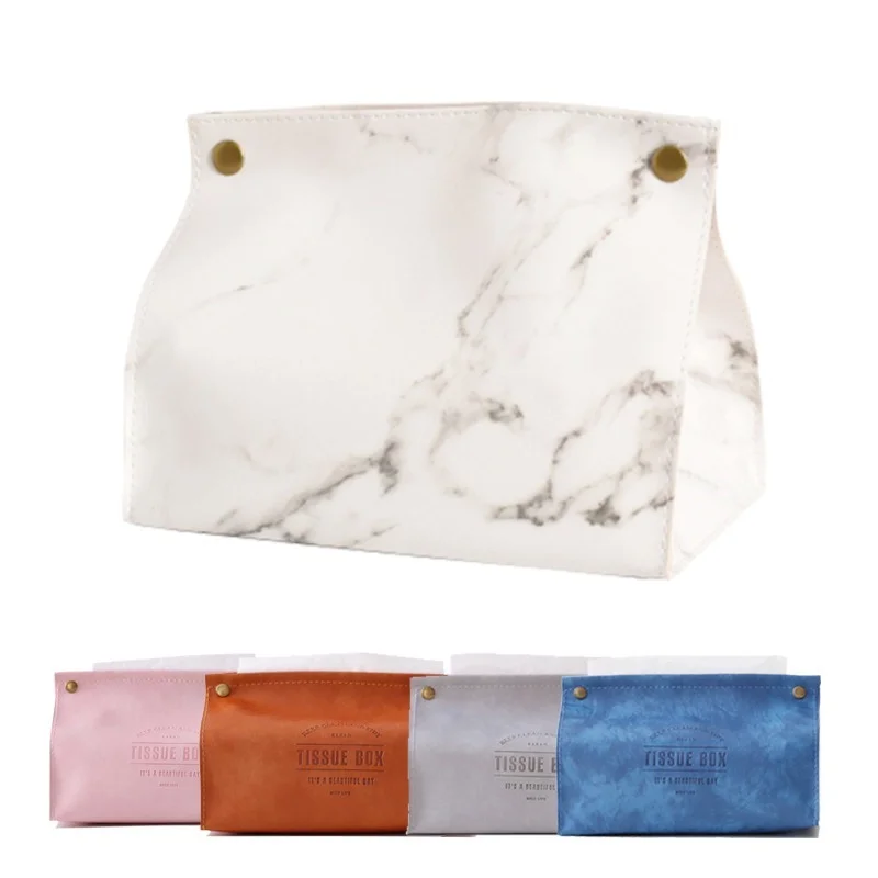 Case Tissue Chic Box Container PU Leather Marble Pattern Home Car Towel Napkin Papers Dispenser Holder Table Decoration tissue box tissue dispenser napkin holder