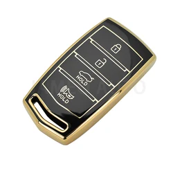 Premium TPU Car Smart Key Case Cover - 4-Button Key Fob Protector Accessories (Gold Line Black)