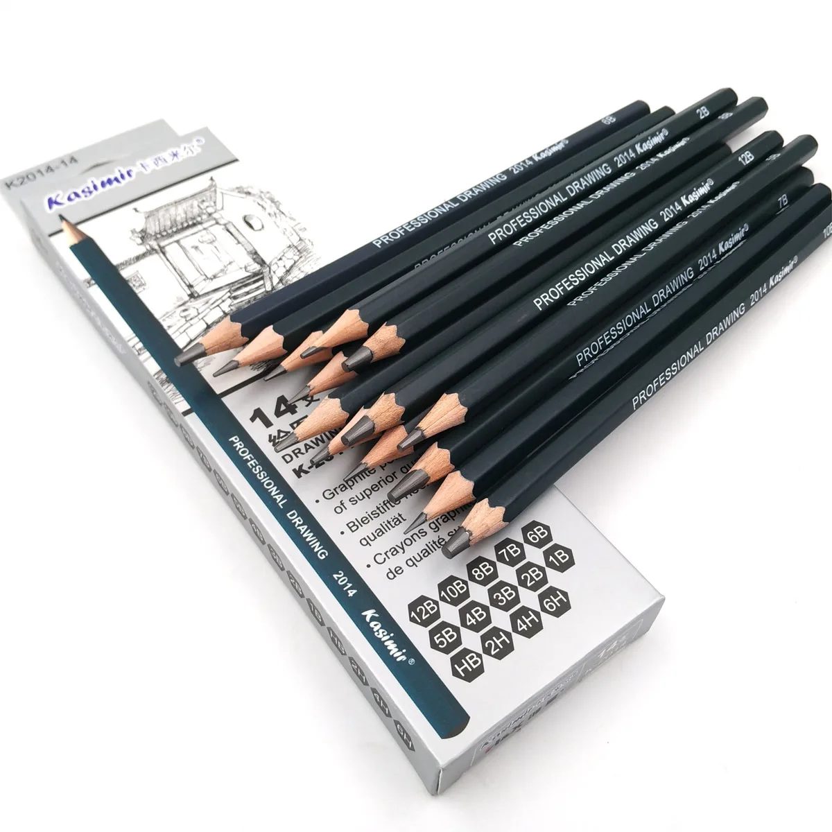 

14pcs/set Professional Wooden Sketch Pencils 12B10B 8B 7B 6B 5B 4B 3B 2B Graphite Art Manual Draw Pen Office School Statione
