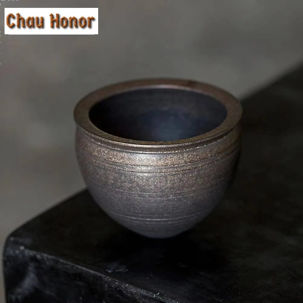 550ml Handmade Iron Rust Glaze Jianshui Ancient Coarse Pottery Tea Washing Basin Writing-brush Washer Chaxi Teaware Ornaments
