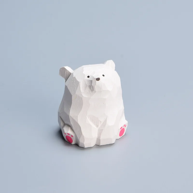 Cute Mini Wooden Bear Solid Wood Hand Carved Bear Figurines Miniature Polar Bear Crafts Ornaments Tabel Decorate Kids Gifts