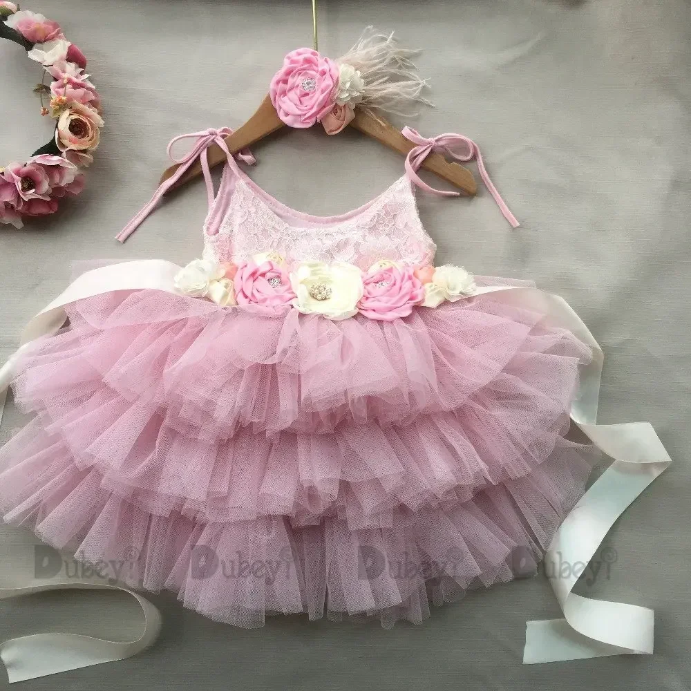 Beautiful flower girls wedding dress children party tutu gown for kids children flowers sashes princess sling summer dress