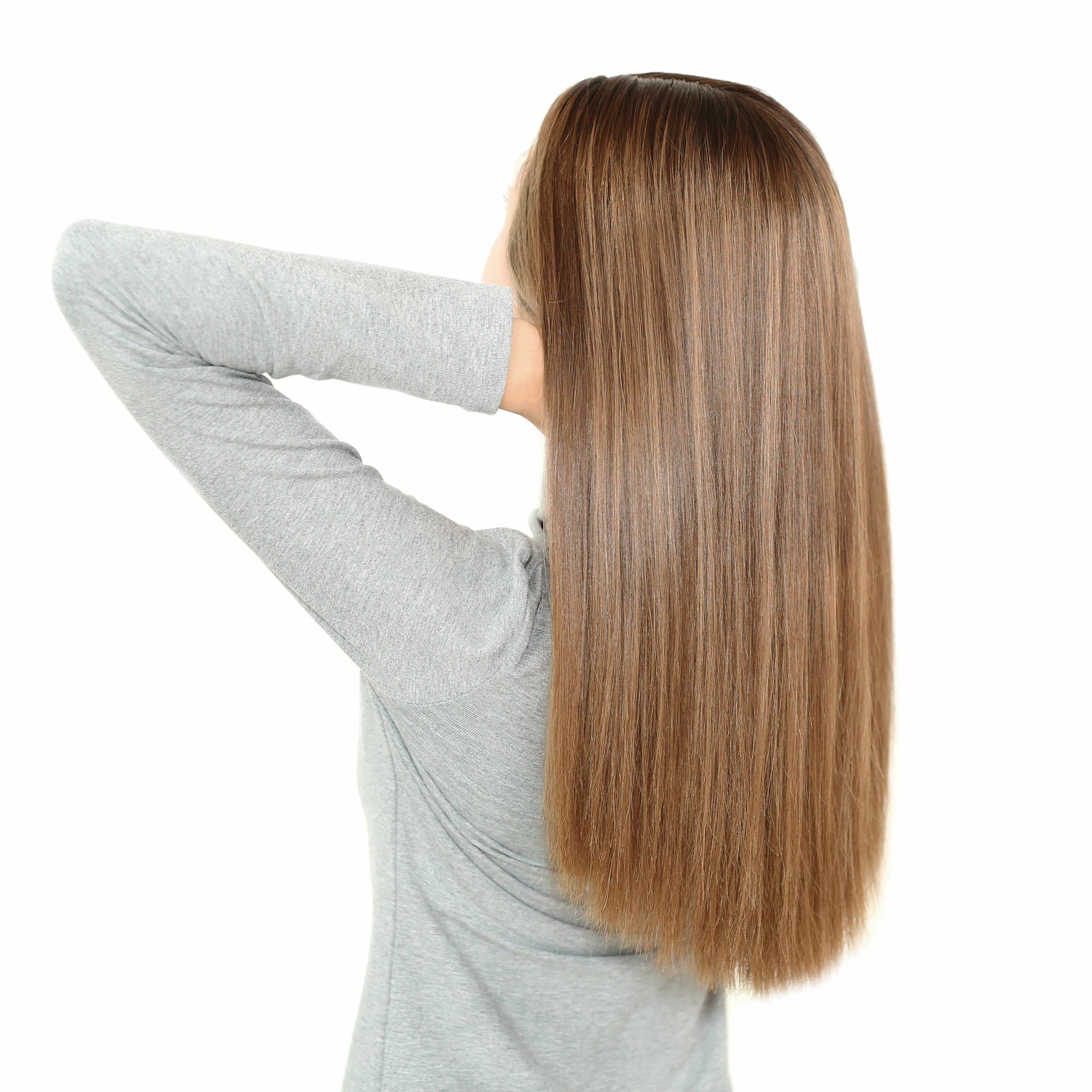 Wavy Lace Front & Top Wig Caramel with Chocolate Shadow Roots Hand Painted Glueless Human Hair Balayage Ombre Highlights Wig