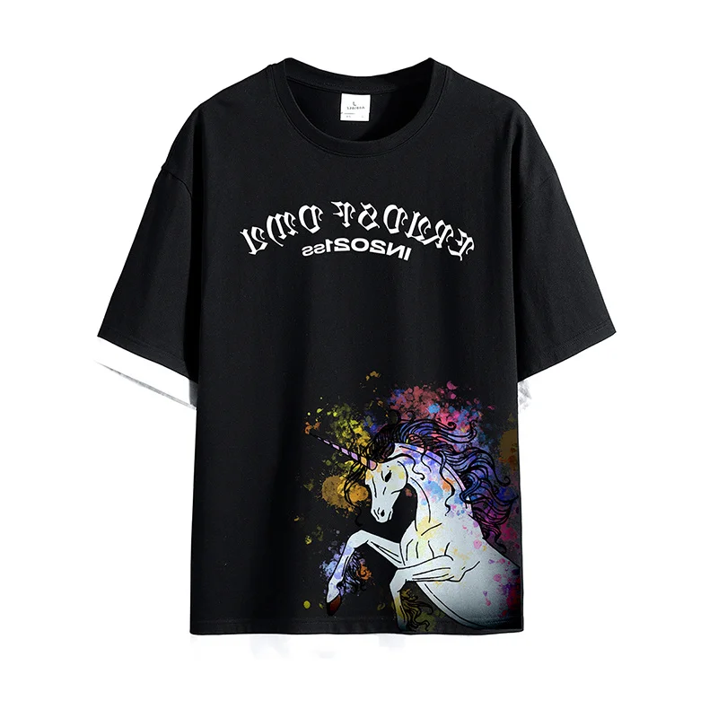

Cotton Men's T-shirt O-neck Short Sleeves 2024 Summer New Fashion Cartoon Print Trend Thin Tops Male Drop Ship