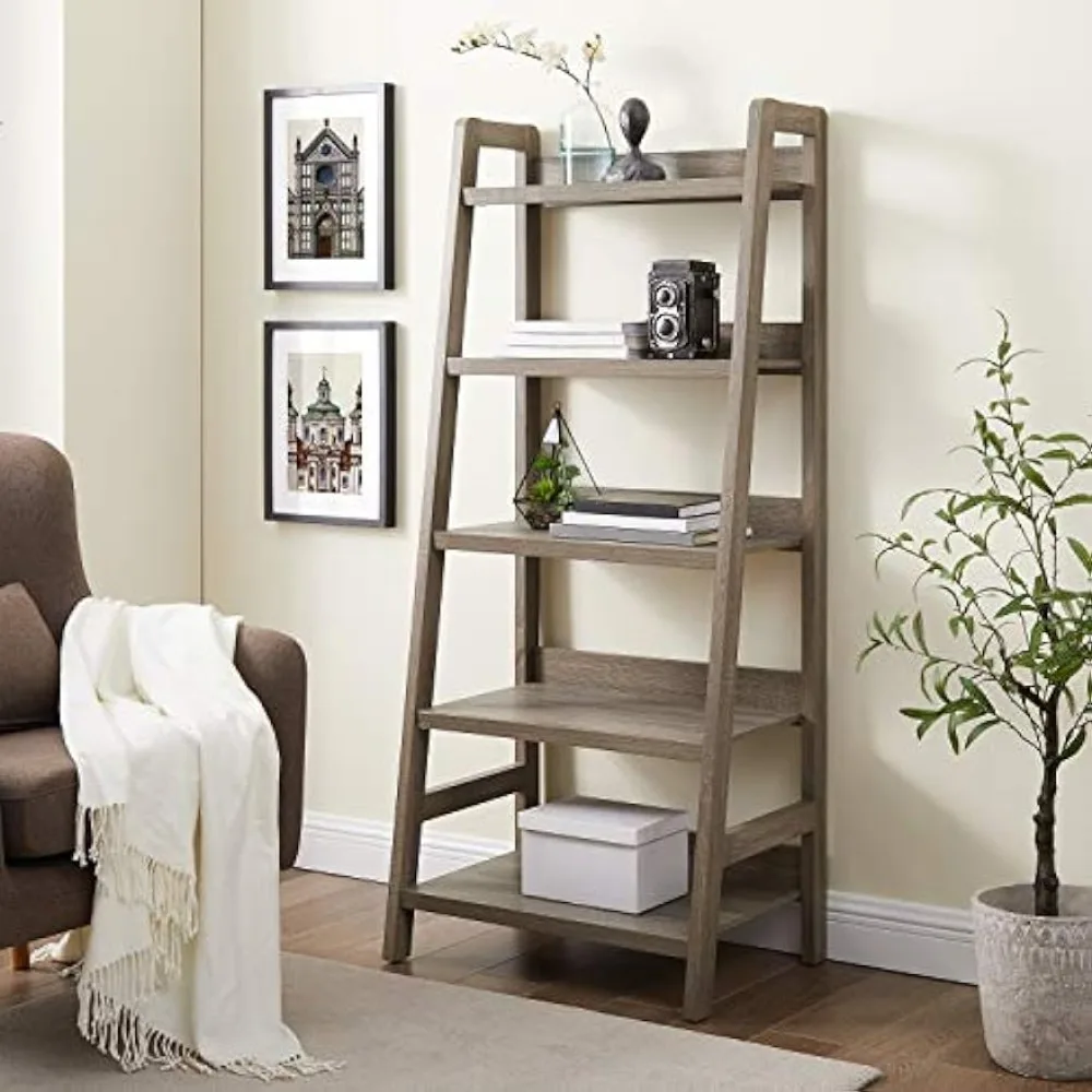 

Tracey Greywash Wooden Five Shelf Ladder Bookcase Wardrobe Bookcase & Magazine Racks Bookshelf Bookshelf for Books Book Storage