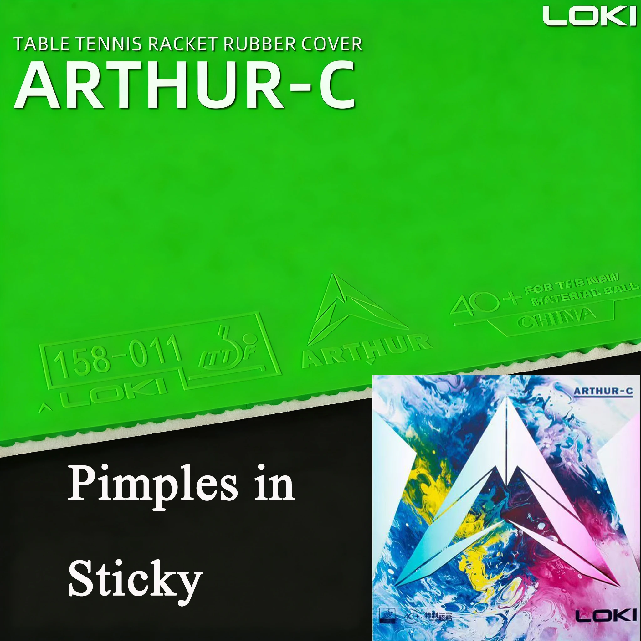 LOKI Arthur-C Colorful Table Tennis Rubber Pimples in Sticky with Ultra-Hard Cake Sponge Blue/Pink/Purple/Green Ping Pong Rubber