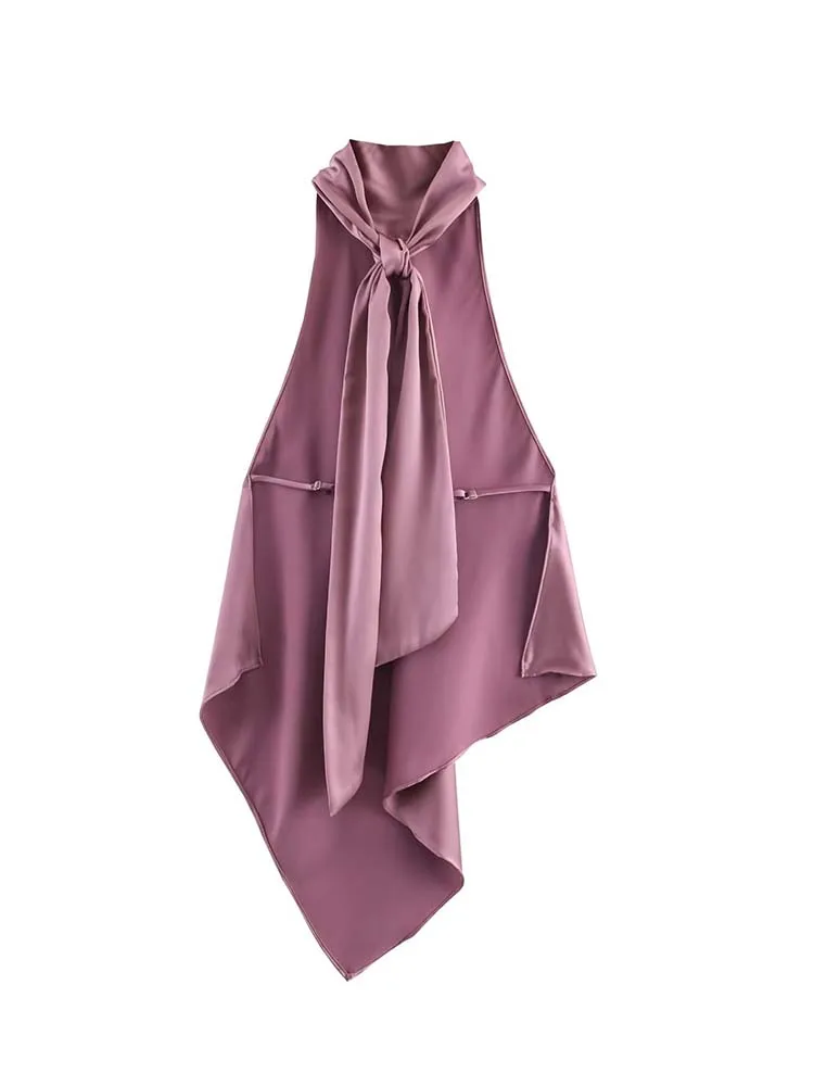 New Slip Tops Fashion Satin Elegant Tie Backless Top Woman 2025 Sleeveless Thin Straps Short Tops For Women Backless Sexy Party