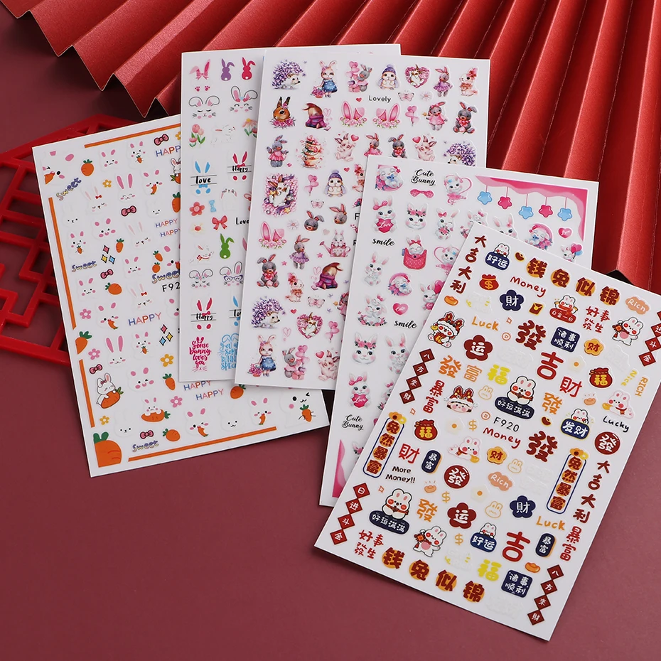 Easter Bunny Nail Stickers 3D Slider Valentine Manicure Accessories
