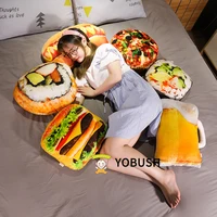 Food Plush Lifelike Snack Pillows 3D Printing Sushi Glass Beer Hot Dog Hamburger Pizza Pillows Cushion Props Grown-up Gift 1