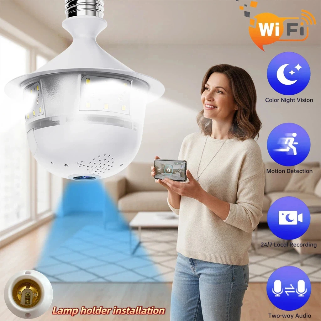 5MP HD Wifi Security Camera LED Light Night Vision Bulb CCTV Human Detection Security Home Surveillance Cameras 1