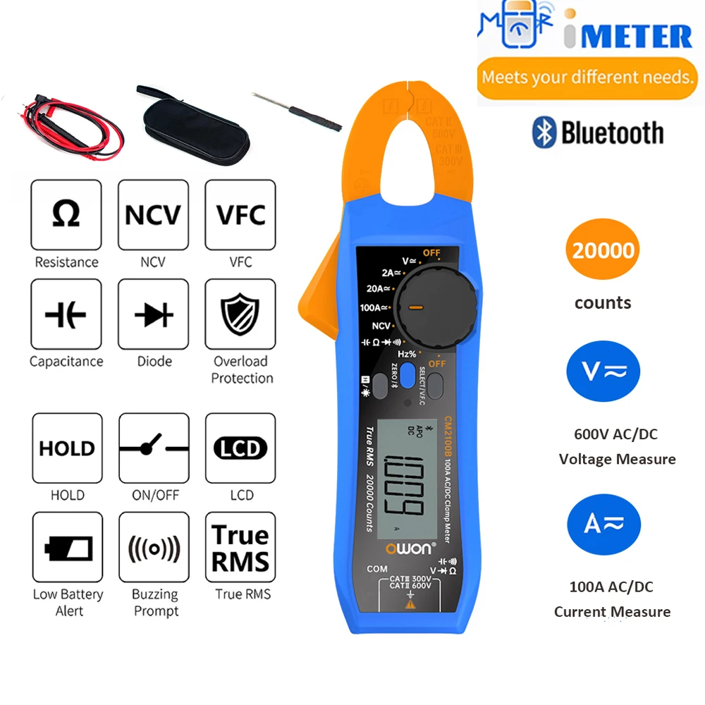 Owon CM2100B Bluetooth Current Clamp Meter APP Recording 100A 600V AC