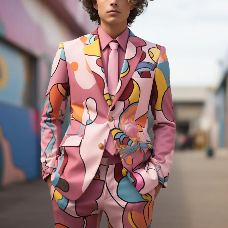 New Men's Pink Series COS PLAY Party Stage Singer Dancer Nightclub Shiny Cool Performance Suit 2 pcs Blazers Jacket Pants Sets