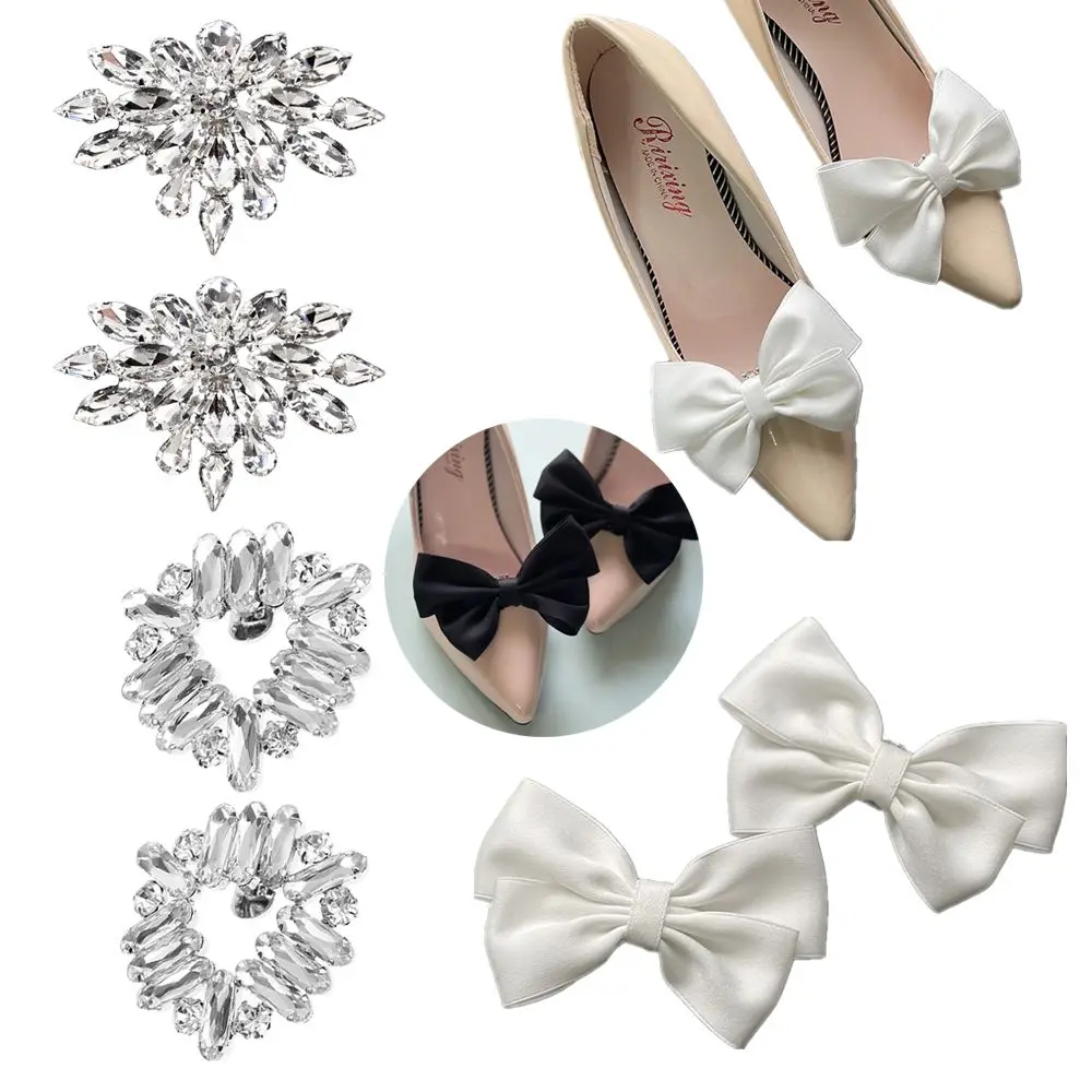 2 stücke High Heel Frauen Braut Dekoration Strass Schuh Clip Hochzeit Schuhe Glänzende Dekorative Clips Seide Blume Charme Schnalle