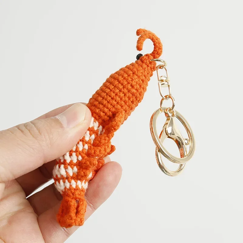 Cute Shrimp Pendant Keyrings Shrimp Doll Crochet Keychain Handmaking Clown Fish Knitting Keyrings For Car Keys Accessories