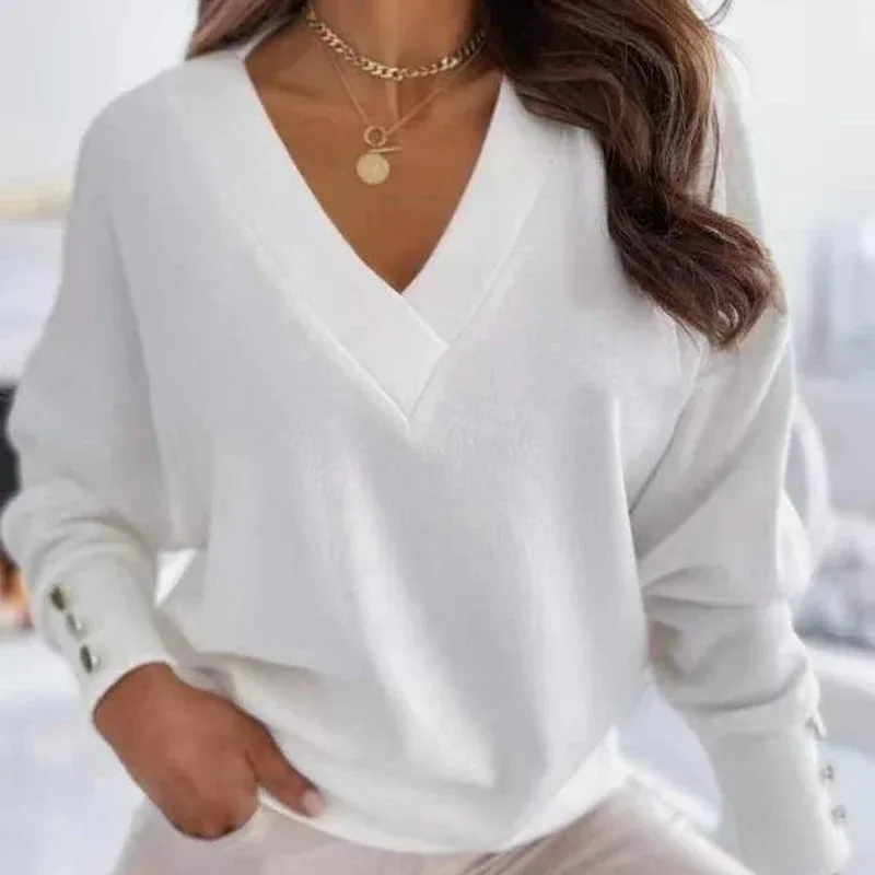 Knitted Tops Jumper Office Lady New 2023 Sweater Pullover Women Spring Autumn V-neck Sweaters Loose Casual Female Sweater 12827