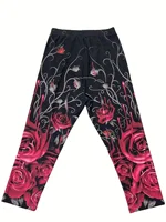 Plus Size 1XL-5XL Women's Fashion Home Leggings Women's Yoga Pants Floral Print Casual Seven-quarter Leggings - Image 2