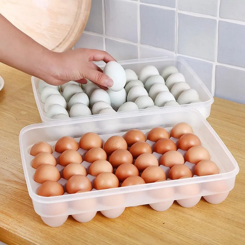 

34 Grid Egg Storage Box Egg Tray with Lid Kitchen Refrigerator Egg Box Egg Drop Rack Egg Storage Boxes Fridge Egg Organizer