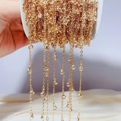 Rhinestone Pendant Copper Chain with Crystal Droplet Charms for DIY Necklace Crafting (Transparent Color)