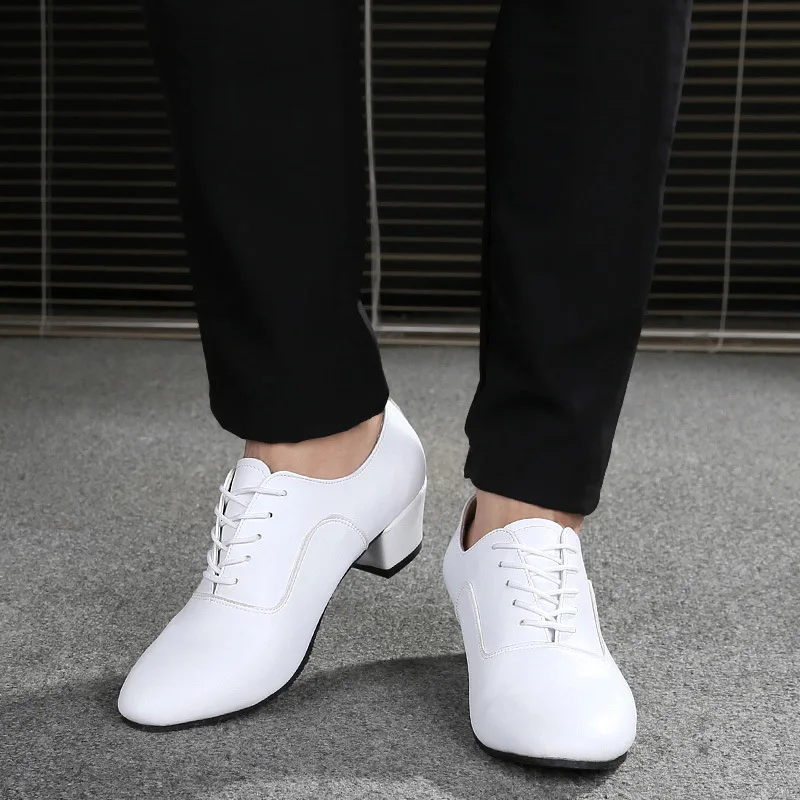 White Men Dance Shoes Modern Dancing Shoes Square Natural Leather Ballroom Male Sneakers Breathable Latin Dance Shoes For Men
