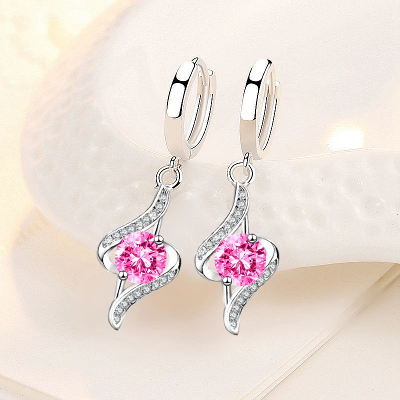 

New 925 Silver Plated Women Drop Earrings High Quality Geometric Zircon Earring For Women Girl Anniversary Party Jewelry Gifts