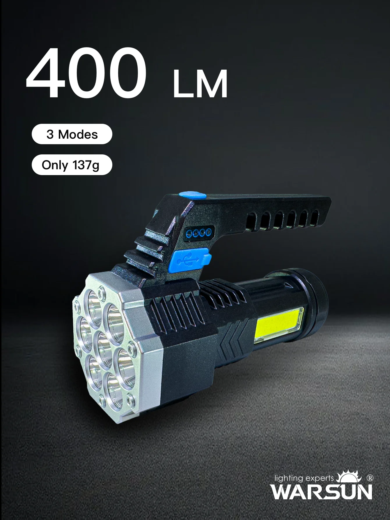 WARSUN DC828 Flashlight Dual Light Source Portable Searchlight USB Rechargeable 7 LED Beads 400LM Brightness For Outdoor
