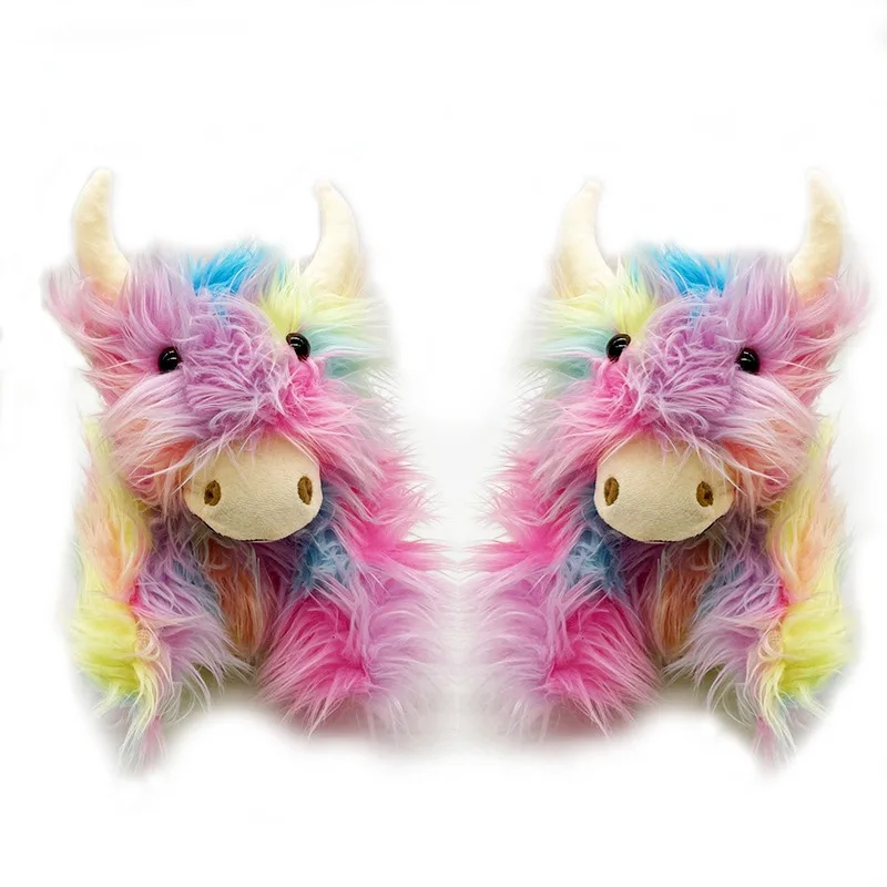 Winter Highland Cow Slippers Fluffy Highland Cattle Plush Slipper Soft Warm Home Indoor Cute Cartoon Furry Slides for Women Men — view 2