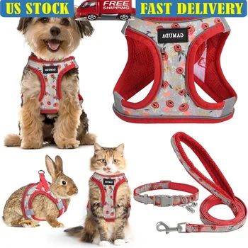 Adjustable Small Dog Harness Collar Leash Set No Pull Soft Mesh Step In Reflective Vest with ID Tag 1