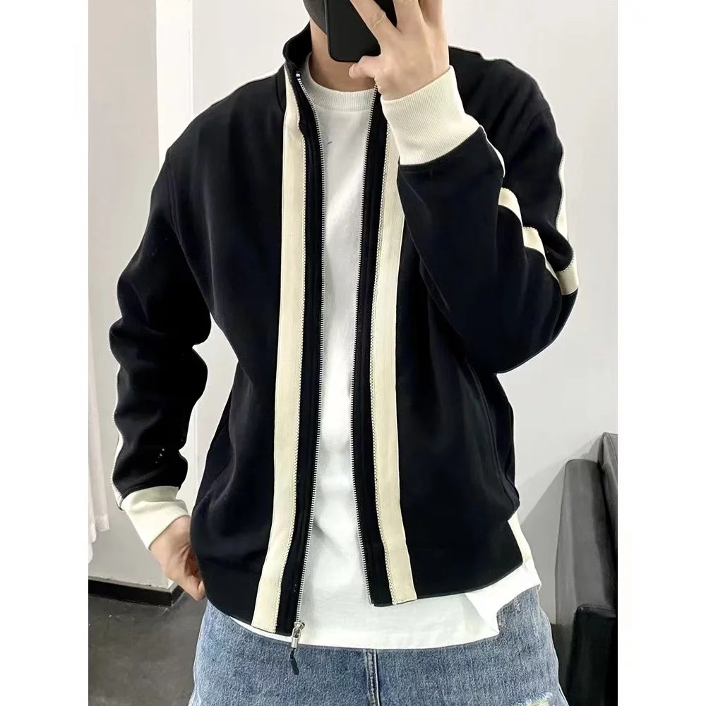 

2022 Men's Stand Collar Sports Coats Splicing Color Cardigan Youth Outerwear Clothes Streetwear Black/white Color Jackets M-3XL