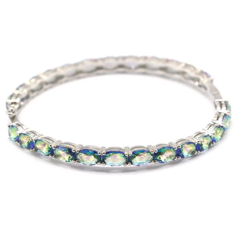 13g Customized 925 SOLID STERLING SILVER BRACELET Fancy Fire Rainbow Mystic Topaz White Sapphire Tanzanite Ladies Engagement 8.5