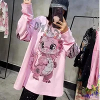 Cartoon Hot Diamonds Dinosaurs Plus Size Tops Y2K Streetwear Sweet Cute Fashion Large Size Tops Spring New High Street T-shirts