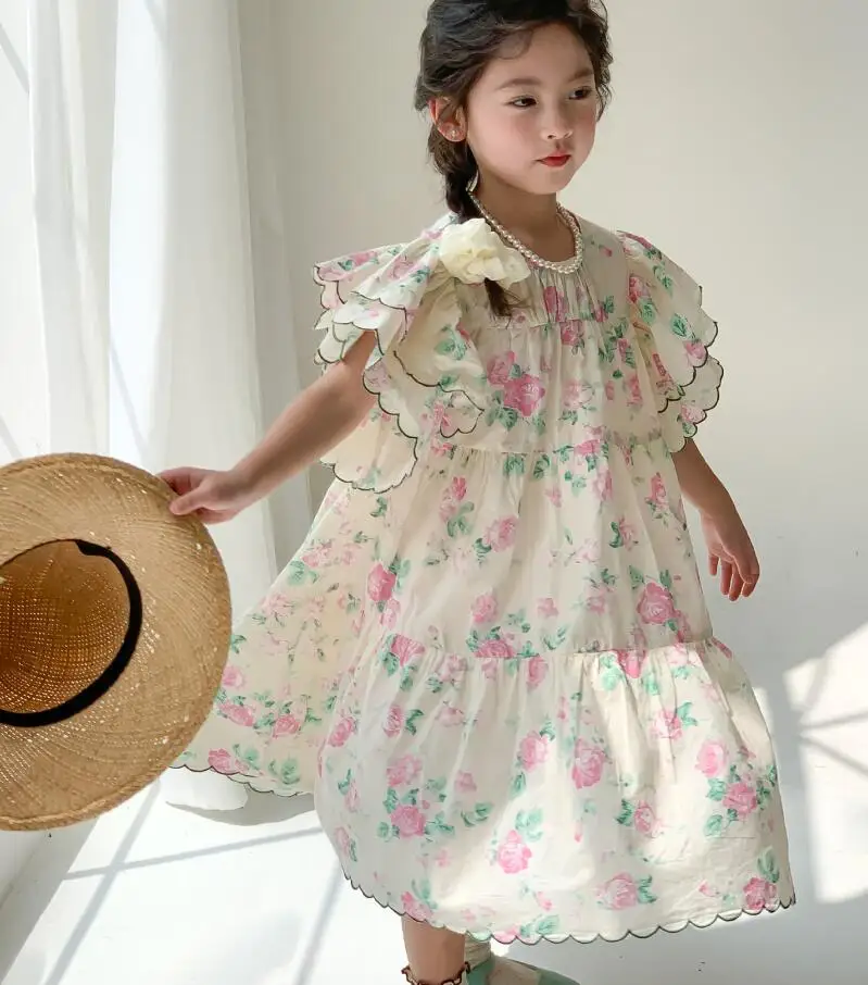 Girls' summer dress floral princess dress summer 2023 new Korean