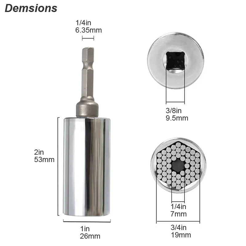 Kesitoyo Multifunctional Silvery 7 to 19mm Magic Socket Multi Purpose Wrench Extension Rod Electric Hand Drill Screw Tool Set 4