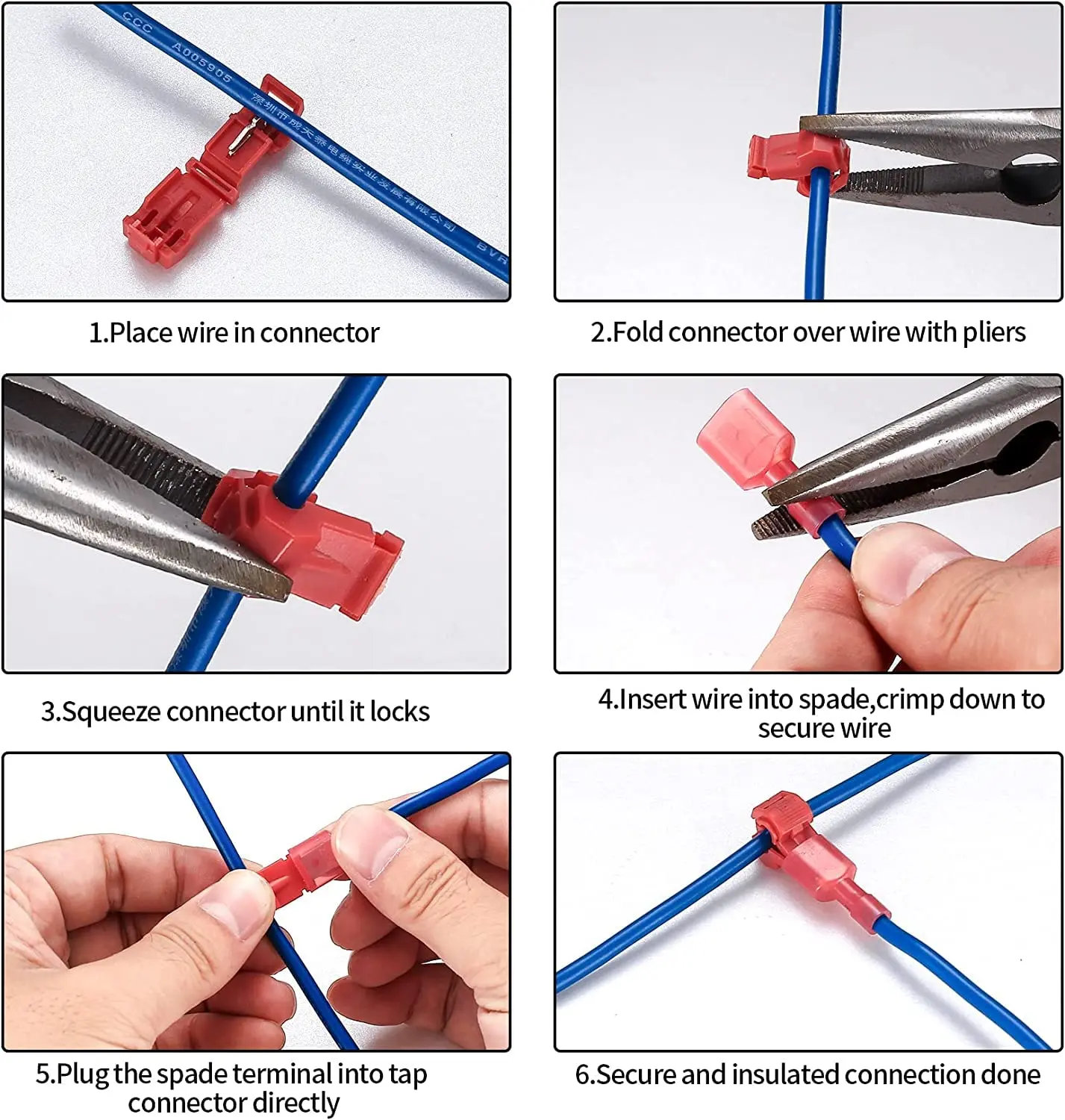 Quick Splice Self-Stripping Electrical Terminals T-Tap Wire Connectors Fully Insulated Disconnects Kit Wiring Automotive