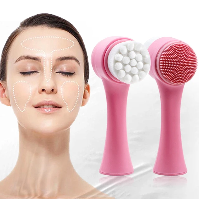 Cepillo de limpieza facial manual, cepillo facial 2 en 1, cepillo facial de  silicona, cepillo de lavado facial manual de doble cara para masaje de
