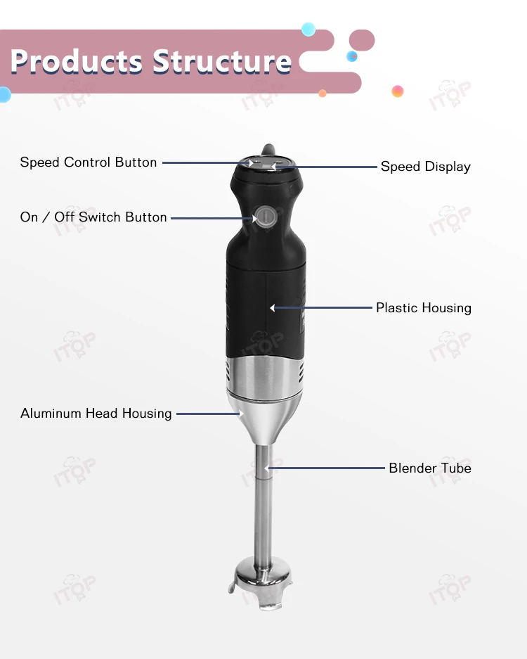 Description Picture 5 of itemITOP Handheld Blender 220W 250W Immersion Blender Stick Food Mixer Durable Commercial/ Household Use 8 Files Speed 4000-18000RPM