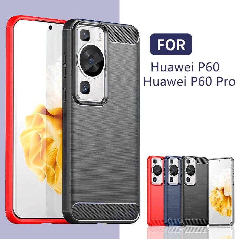 Per Huawei P60 Pro Cover Huawei P60 Pro Capas New Bumper Phone Back Antiurto In Fibra Di Carbonio Soft Tpu Fundas Huawei P60 Pro