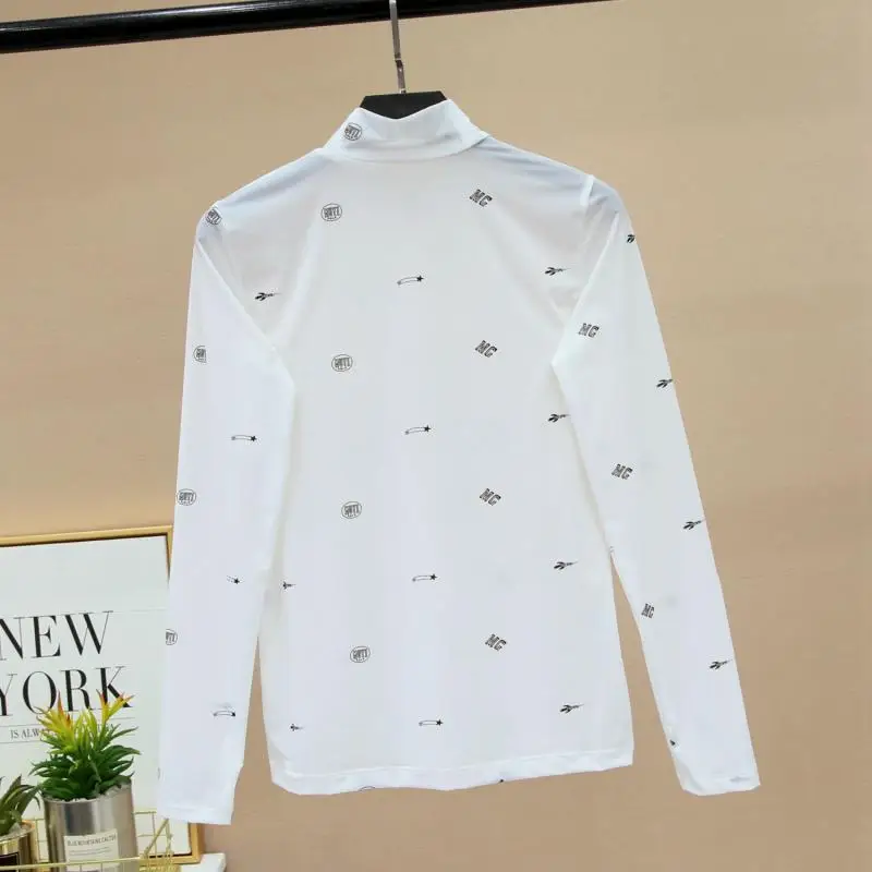 2023 Summer Women Golf Sunscreen with long sleeves and ultra-thin ice silk bottoming shirt and round neck turtleneck top