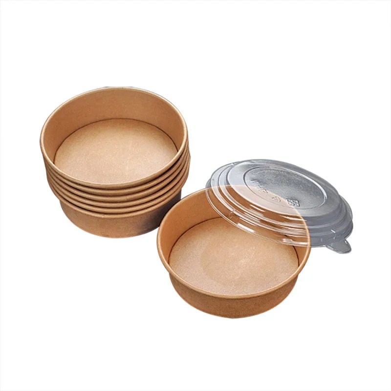 Custom  100% Biodegradable Restaurant Takeaway Delivery takeout Disposable Kraft Cardboard Salad Bowl With Pla Lid