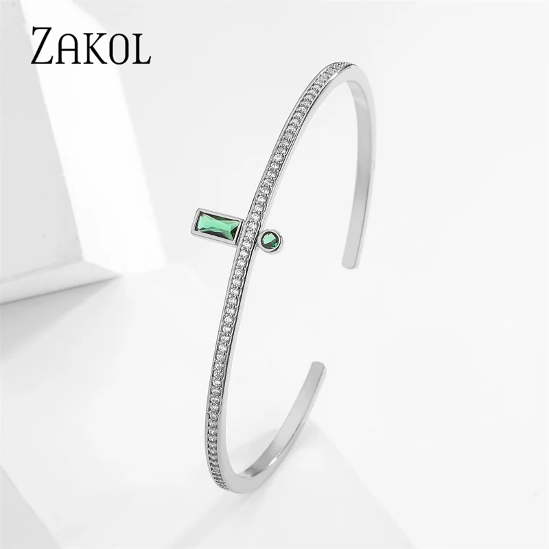 Fashion Green Cuff Bangles for Women Rectangle Zirconia Bracelets Christmas Party Jewelry,bangle bracelet,zirconia bangle