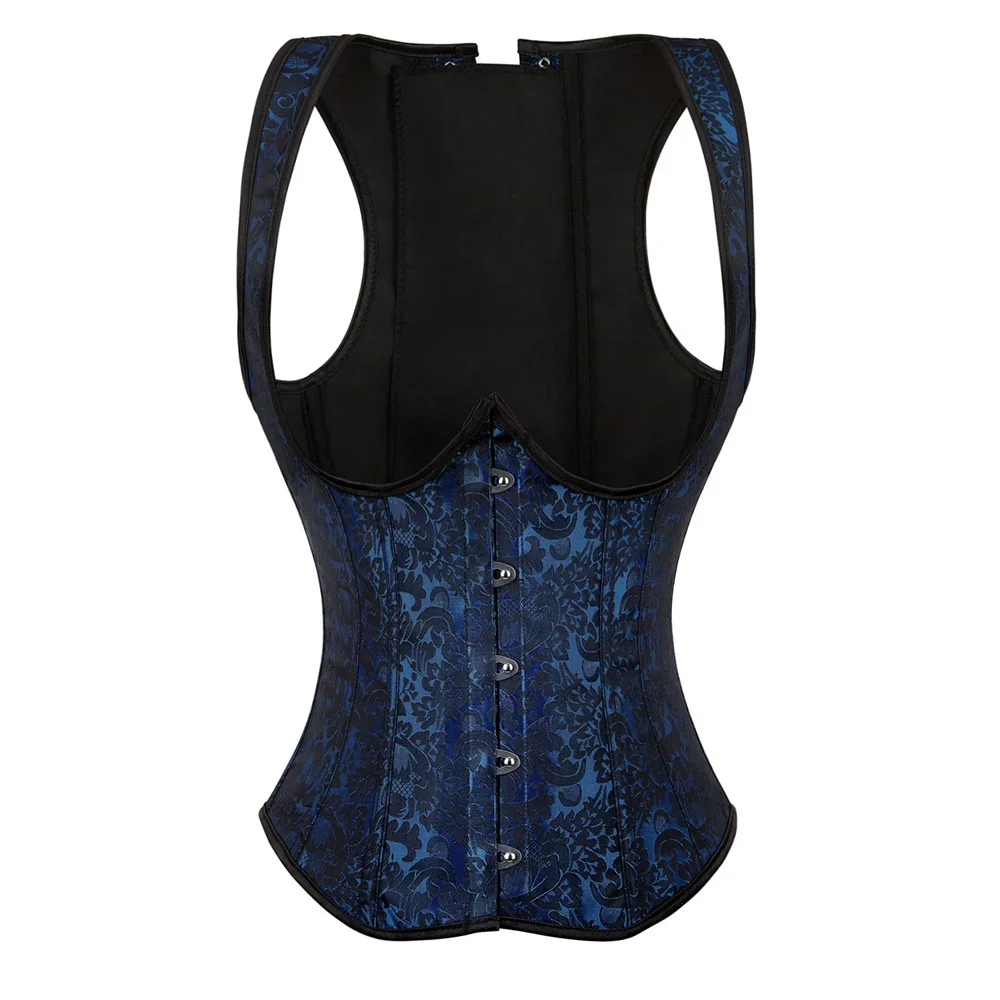 Women Vintage Jacquard Steel Boned Underbust Corset Gothic Waist Trainer Bustier Vest Corselet Top Plus Size XS-7XL