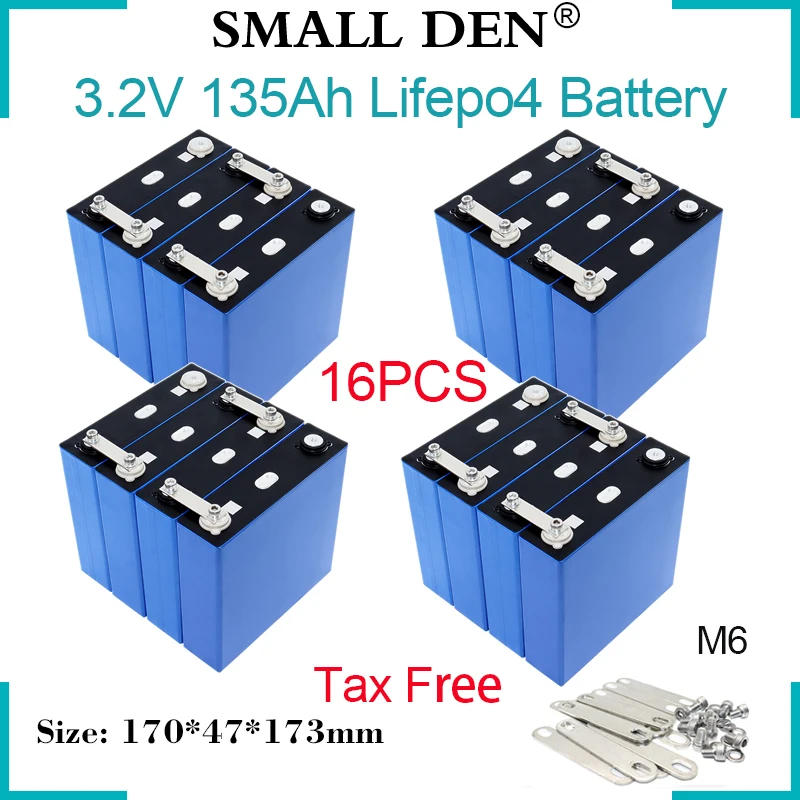 

16PCS New 3.2V 135Ah Lifepo4 Battery 3C High Power For 12V 24 E-car Boat RV Golf Cart Inverter Home Solar Wind Energy Cells DIY