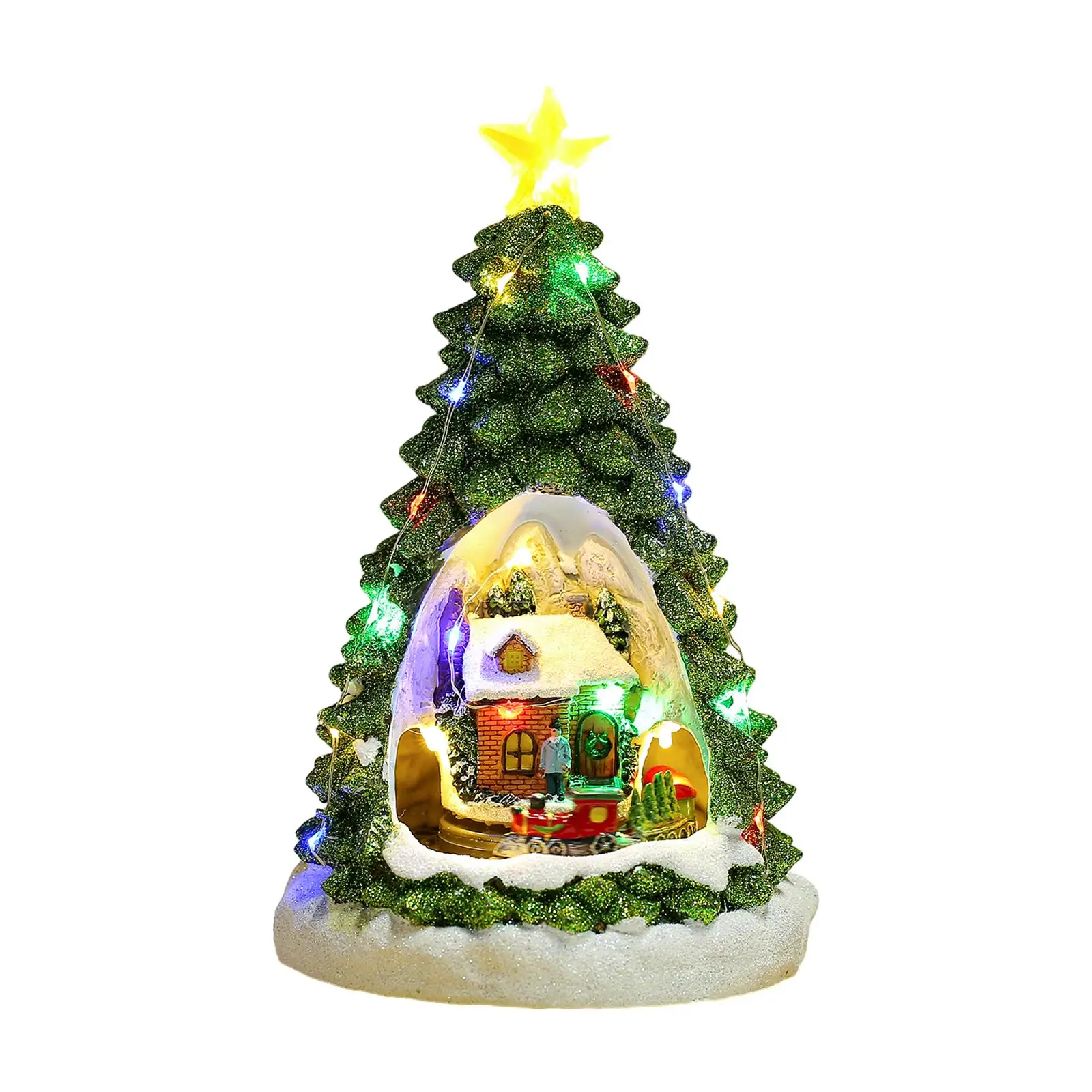 

Christmas Tree Glowing House Music Ornament Collectible Buildings Resin Adults Kids Statue for Home Party Office Desktop Decor