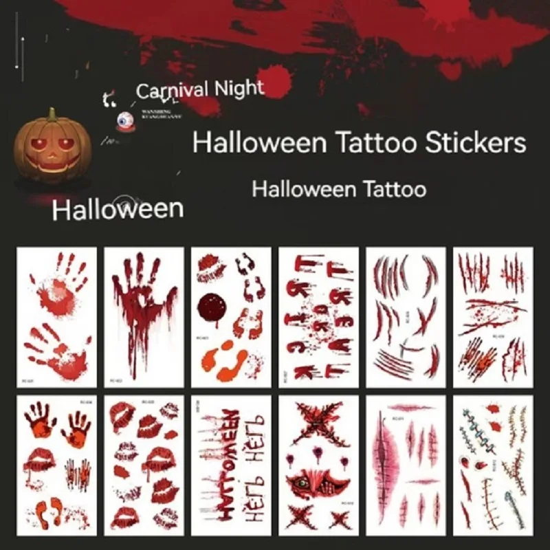 

Halloween Zombie Scars Tattoos Fake Bloody Makeup Waterproof Halloween Decoration Wound Scary Blood Injury Tattoo DIY Stickers