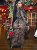 Weird Puss Leopard Print Dress Women See Through Coquette Full Sleeve o-Neck Fall Trend Midnight Party Clubwear Stretch Vestidos 2